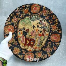Antique The Great Wall Satsuma Oriental Chinese Large Plate Moriage Black Gold