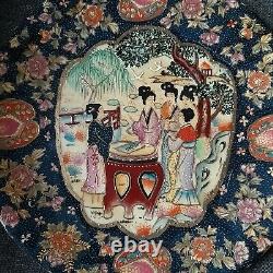 Antique The Great Wall Satsuma Oriental Chinese Large Plate Moriage Black Gold