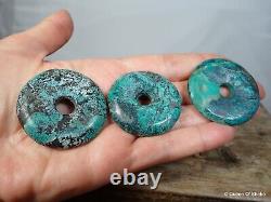 Antique Turquoise Discs Chinese Large Collection of 3 ^