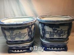Antique/ VTG. Large Pair of Antique Chinese Porcelain Planters with Underplates