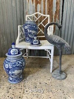 Antique Vintage Blue White Chinese Ginger Jars Pair Country House EXTRA LARGE