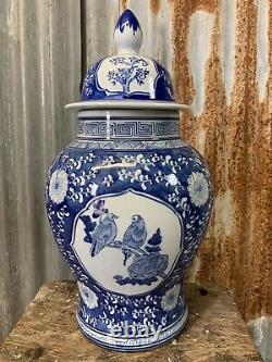 Antique Vintage Blue White Chinese Ginger Jars Pair Country House EXTRA LARGE