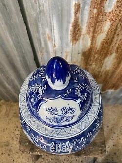 Antique Vintage Blue White Chinese Ginger Jars Pair Country House EXTRA LARGE