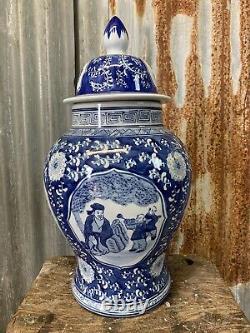 Antique Vintage Blue White Chinese Ginger Jars Pair Country House EXTRA LARGE