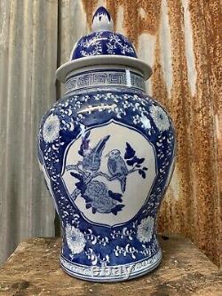 Antique Vintage Blue White Chinese Ginger Jars Pair Country House EXTRA LARGE