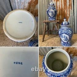 Antique Vintage Blue White Chinese Ginger Jars Pair Country House EXTRA LARGE