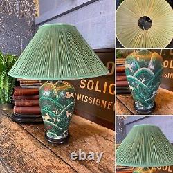 Antique Vintage Green Chinese Ceramic Baluster Table Lamp LARGE Country House