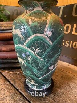 Antique Vintage Green Chinese Ceramic Baluster Table Lamp LARGE Country House
