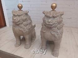 Antique Vintage LARGE Pair Chinese Foo Dogs Statue Lions Garden Ornaments