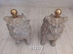 Antique Vintage LARGE Pair Chinese Foo Dogs Statue Lions Garden Ornaments