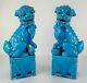 Antique Vintage Pair Of Chinese Turquoise Blue Glazed Large Foo Dog Pair Figures