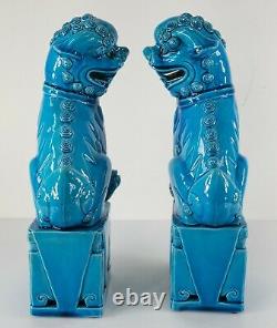 Antique Vintage Pair of Chinese Turquoise Blue Glazed Large Foo Dog Pair Figures