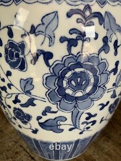 Antique Vintage Style Blue White Ginger Jar Floral Country House LARGE