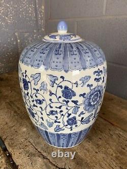 Antique Vintage Style Blue White Ginger Jar Floral Country House LARGE