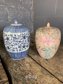 Antique Vintage Style Blue White Ginger Jar Floral Country House LARGE