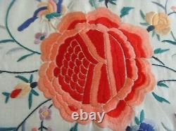 Antique / Vintege Chinese Large Hand Embroidered Double Sided Silk Piano Shawl