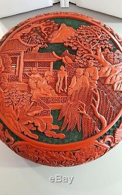 Antique chinese carved cinnabar large presentation box