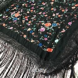 Antique emboidered shawl piano black large square chinese 1920s 1930's