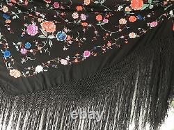 Antique emboidered shawl piano black large square chinese 1920s 1930's