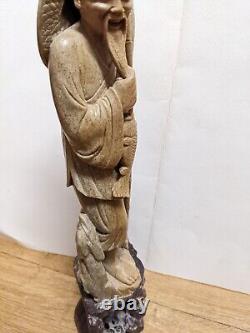 Antique large early 20th C Chinese carved soapstone figure of a fisherman 14