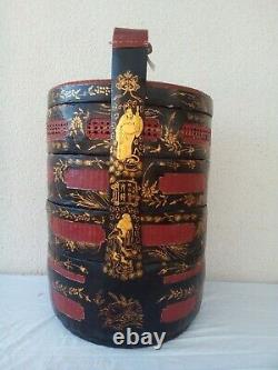 Antique/ vintage large four tier Chinese wedding/marriage/food basket. VGC