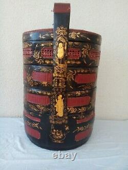 Antique/ vintage large four tier Chinese wedding/marriage/food basket. VGC