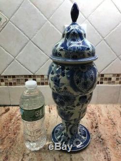 Antiques Stunning Large Blue & White Porcelain Vase Jar Delft Artist Signed