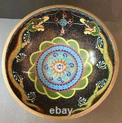 Beautiful Antique Chinese Cloisonne Bowl 5 TOE / Claw IMPERIAL DRAGON LARGE