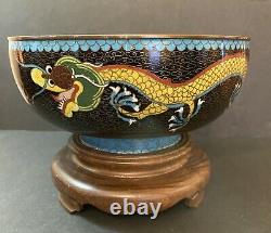 Beautiful Antique Chinese Cloisonne Bowl 5 TOE / Claw IMPERIAL DRAGON LARGE