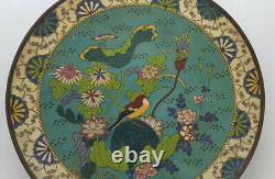 Beautiful Antique Chinese Cloisonne Large Plate With Bird & Lotus Qin Dyna/g0021