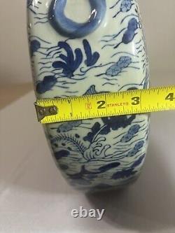 Beautiful Chinese Blue & White Porcelain Exquisite Moon-shaped Heavy large Vase