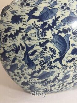 Beautiful Chinese Blue & White Porcelain Exquisite Moon-shaped Heavy large Vase