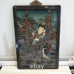 Beautiful Large Chinese 19th-20th C Canton Export Reverse Glass Painting