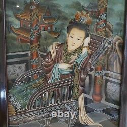 Beautiful Large Chinese 19th-20th C Canton Export Reverse Glass Painting