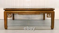 Beautiful Large Square Chinese Teak Coffee Table With Glass Top & Hoof Feet