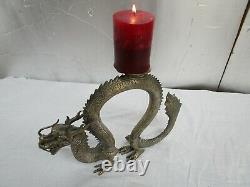 Beautiful Vintage Large Brass/ Bronze Chinese Dragon Statue Candle Holder