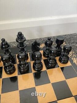 Big Antique Chinese Lacquer Chess Backgammon Board & Large Wooden Chess Set