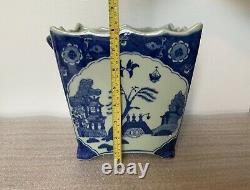 Bonsai Pot Large Pot, Oriental Blue and White Willow Pattern Ceramic
