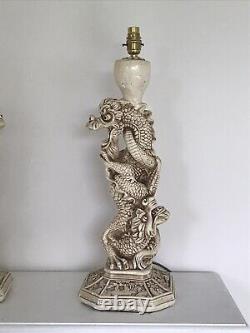 C1930s Large Pair Vintage Antique Chinoiserie Chinese Dragon Table Lamps Rewired