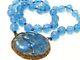 Chinese Vintage / Antique Blue Carved Peking Glass Beads Necklace Large Pendant
