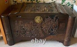 Camphor wood Chinese carved large chest.in nice condition