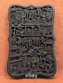 Card Case Antique Chinese Serpintine Carved Wooden Large