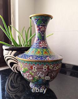 Chinese Antique Enamel Cloisonne Large Vase Multi Color Antique Rare