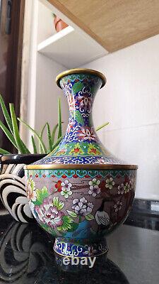 Chinese Antique Enamel Cloisonne Large Vase Multi Color Antique Rare