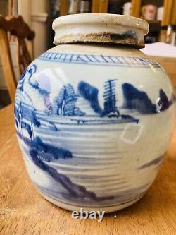 Chinese Antique Large Porcelain Ginger Jar Oriental Qing Dynasty Old 18thC Blue