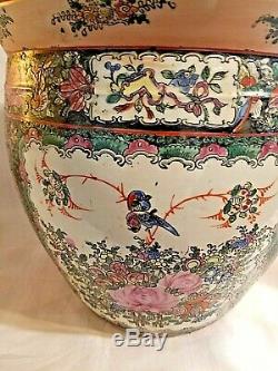 Chinese Asian Fish Bowl Garden Planter JARDINIERE Large Signed