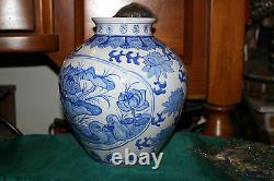 Chinese Blue & White Bulbous Porcelain Vase Painted Ducks Flowers Large Size