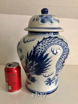 Chinese Blue & White Dragon Temple Jar, Good Fortune, Large