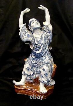 Chinese Blue and White Porcelain Figurine of a Louhan Large (18)