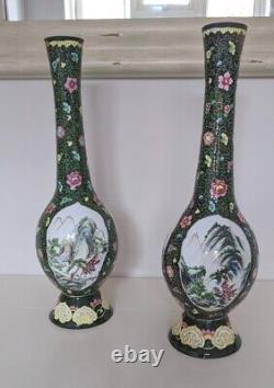 Chinese Canton Enamel Pair of Large Vases. Early 20th Century